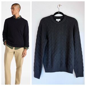 NEW Free Assembly Men's Classic Cable Knit Crew Neck Sweater in Black Soot Sz XS